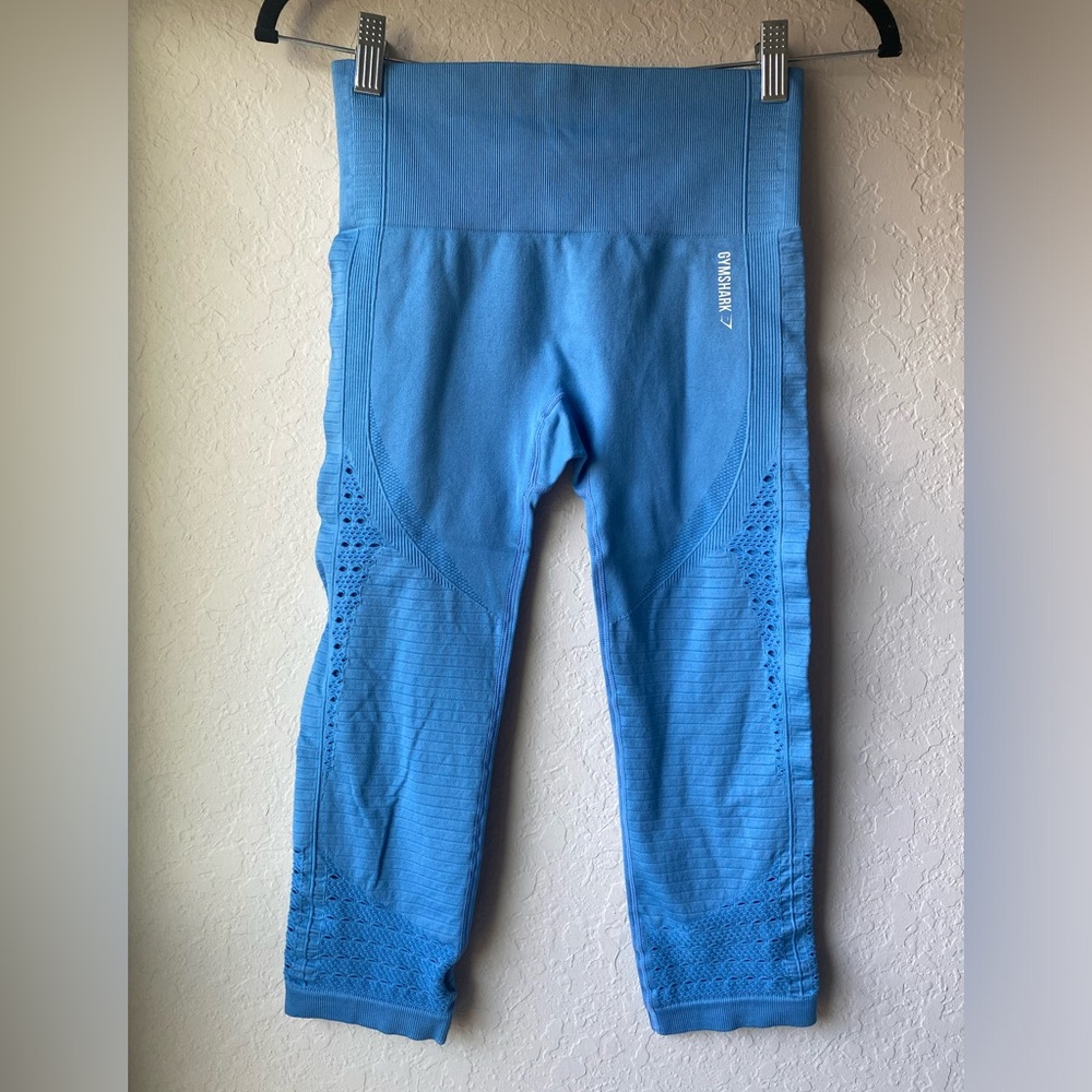 Gymshark Energy Seamless Cropped Leggings in Dark Baby Blue ~ Size Small - Picture 2 of 10